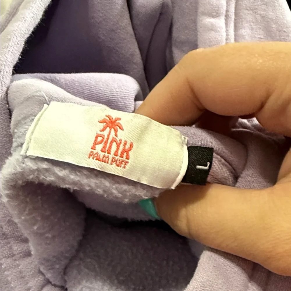 Lilac Pullover Hoodie with Pink Palm Puff & Butterfly Motifs - Picture 3 of 3